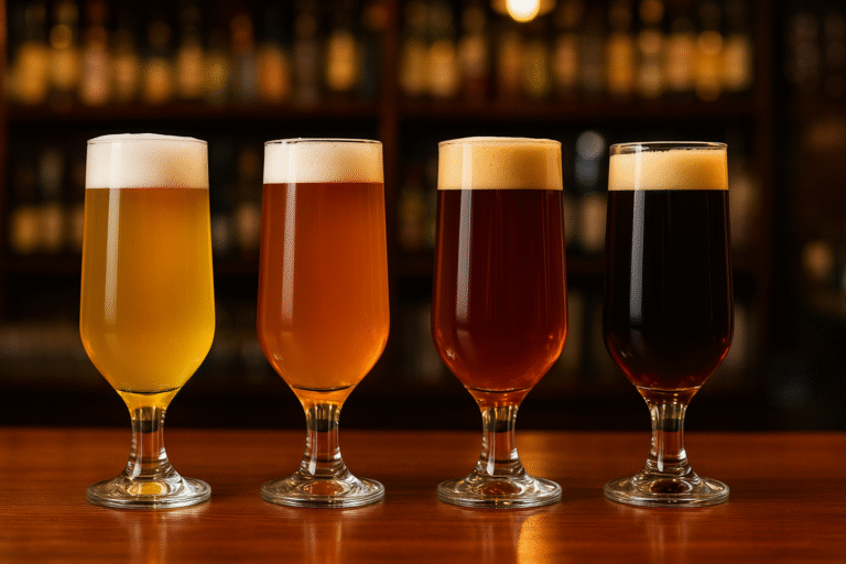 Taças Pokal enfileiradas servidas de cerveja