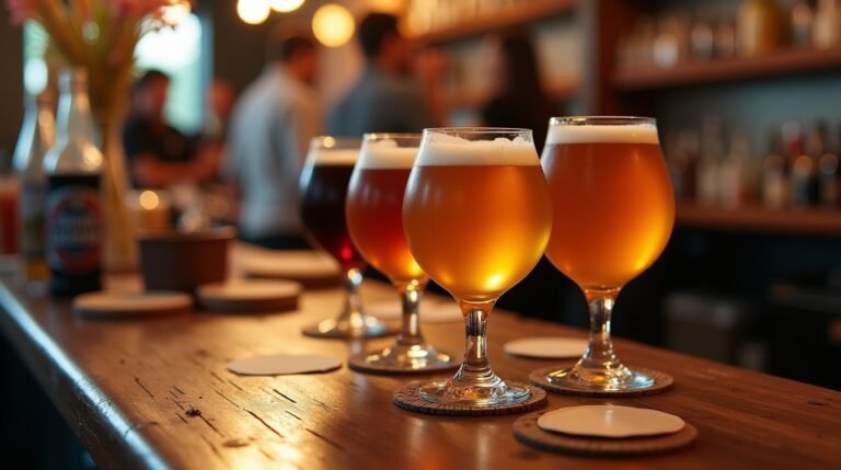 Taça tulipa com cerveja em um balcão de bar