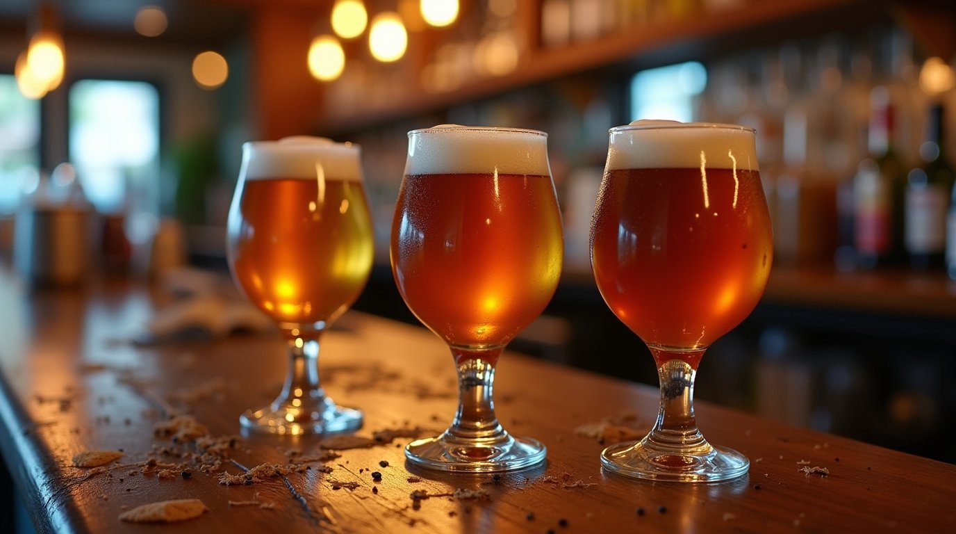 Taça tulipa com cerveja em um balcão de bar