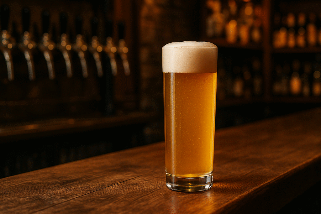 Copo Stange com cerveja dourada